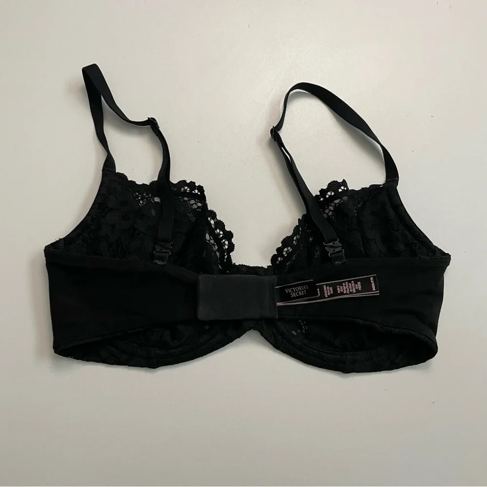 Victorias Secret Bra Unlined Demi Underwire Floral Lace Convertible Black